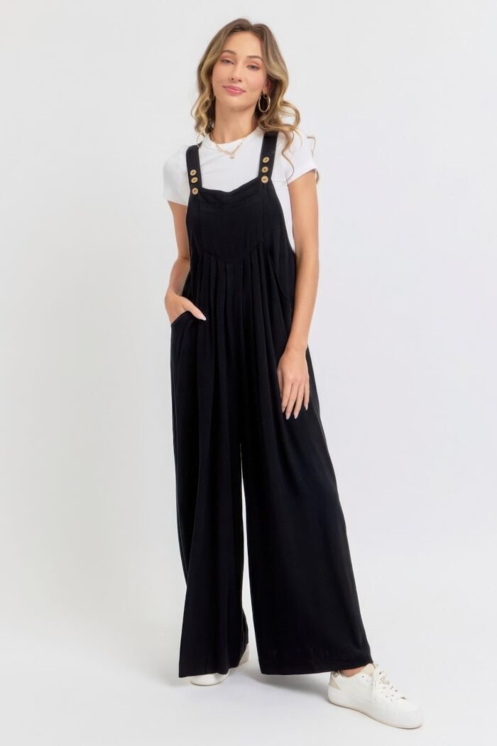 Adjustable strap overall wide leg jumpsuit