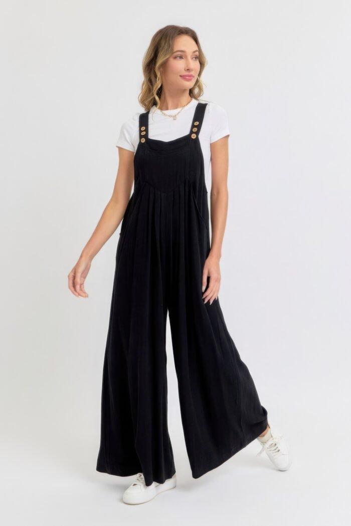 Adjustable strap overall wide leg jumpsuit
