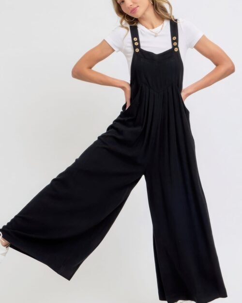 adjustable strap overall wide leg jumpsuit