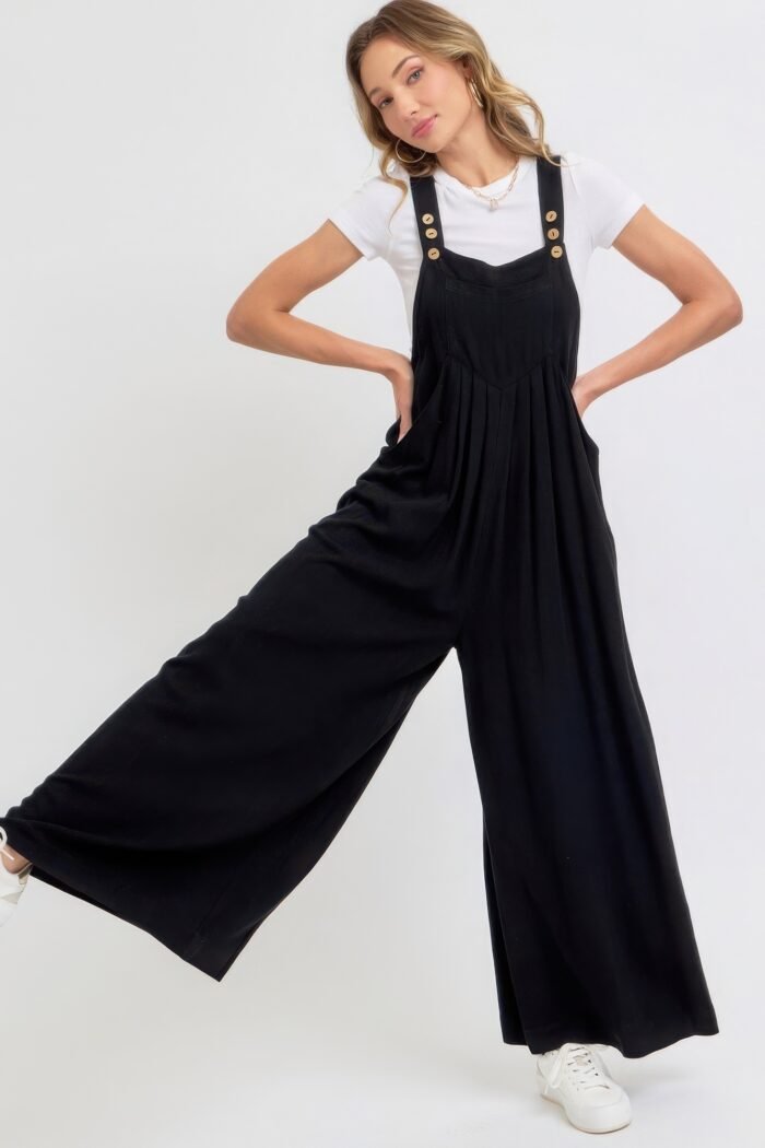 Adjustable strap overall wide leg jumpsuit