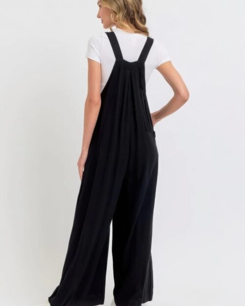 adjustable strap overall wide leg jumpsuit