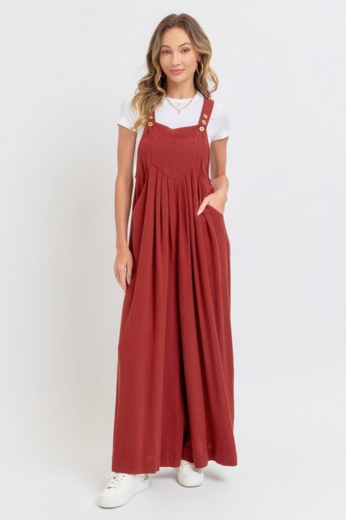 Adjustable strap overall wide leg jumpsuit
