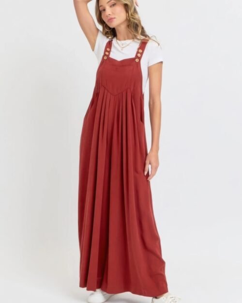 adjustable strap overall wide leg jumpsuit