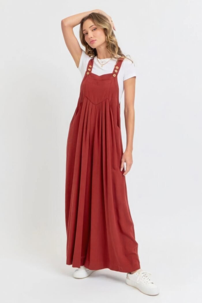 Adjustable strap overall wide leg jumpsuit