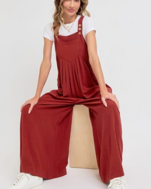 adjustable strap overall wide leg jumpsuit