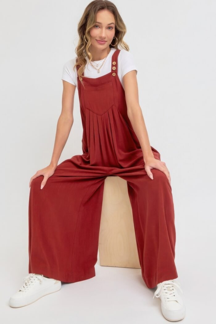 Adjustable strap overall wide leg jumpsuit