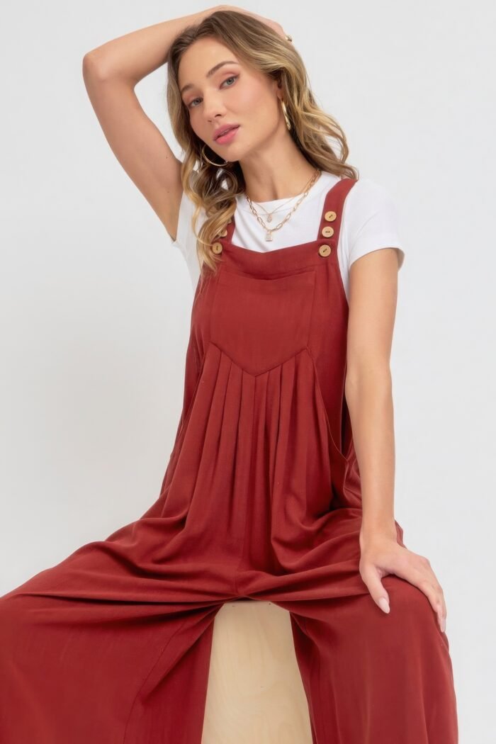 Adjustable strap overall wide leg jumpsuit