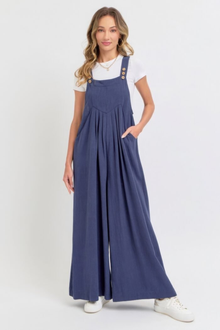 Adjustable strap overall wide leg jumpsuit