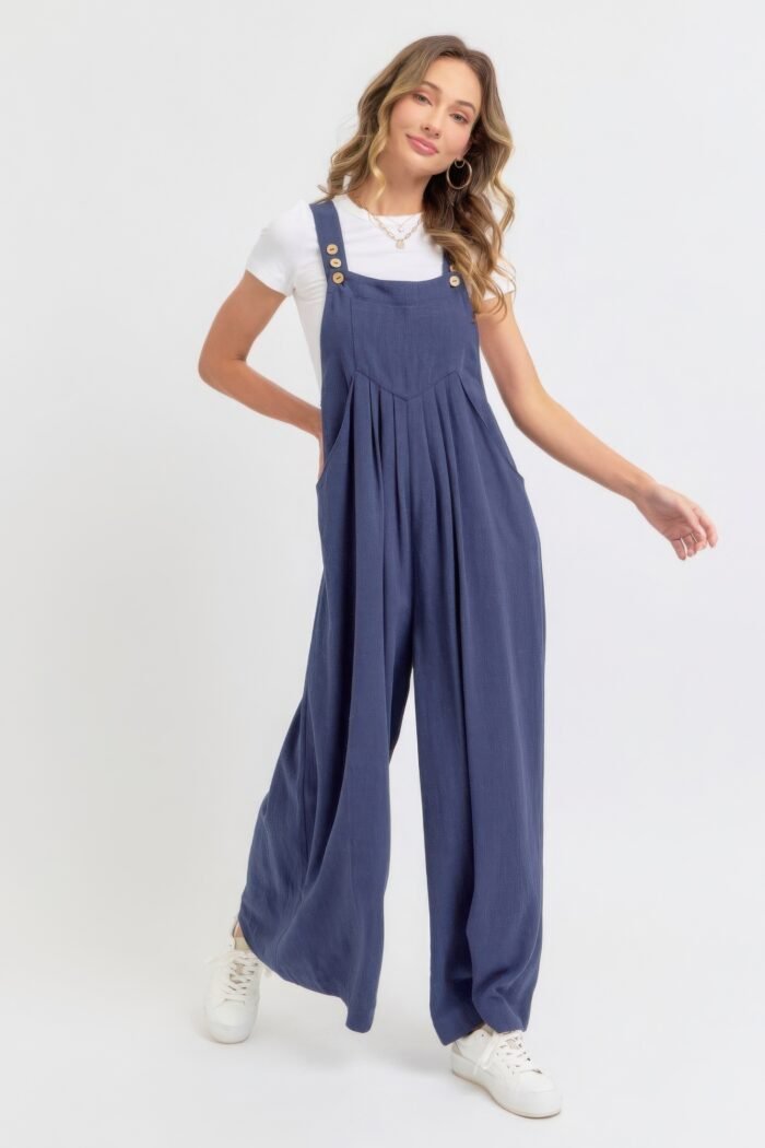 Adjustable strap overall wide leg jumpsuit