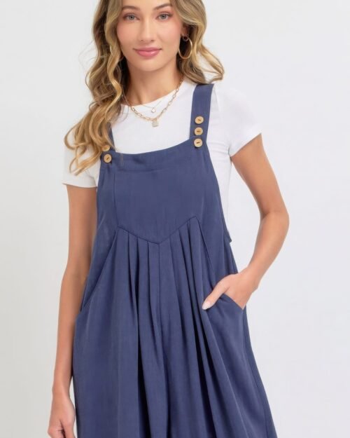 adjustable strap overall wide leg jumpsuit