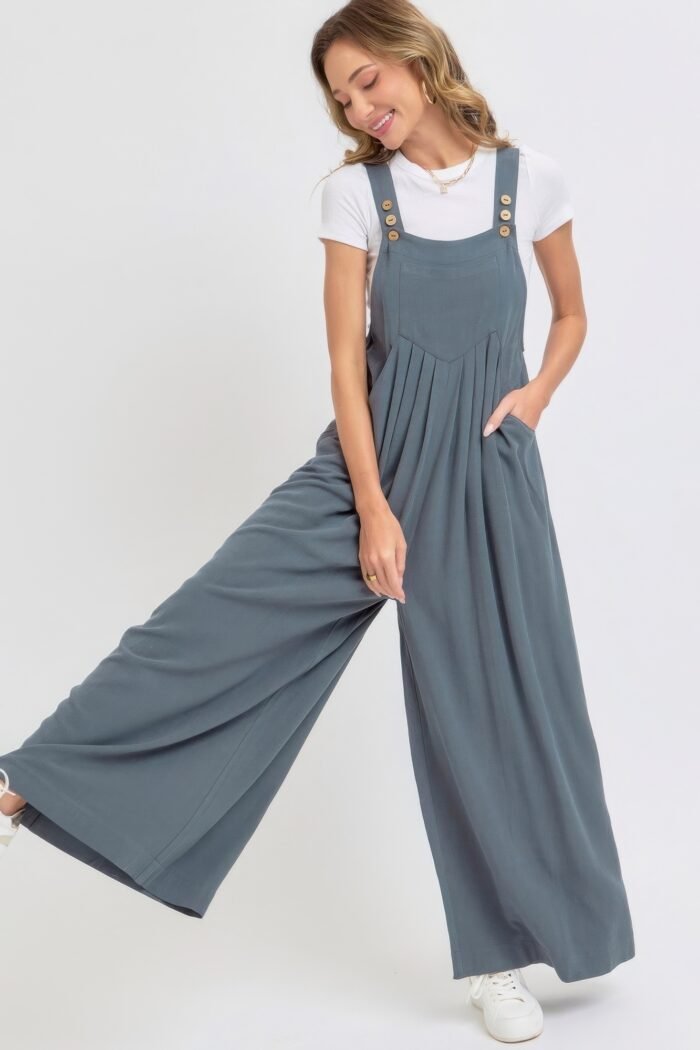 Adjustable strap overall wide leg jumpsuit
