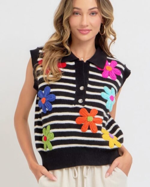 Flower Patch Stripe Knit Top