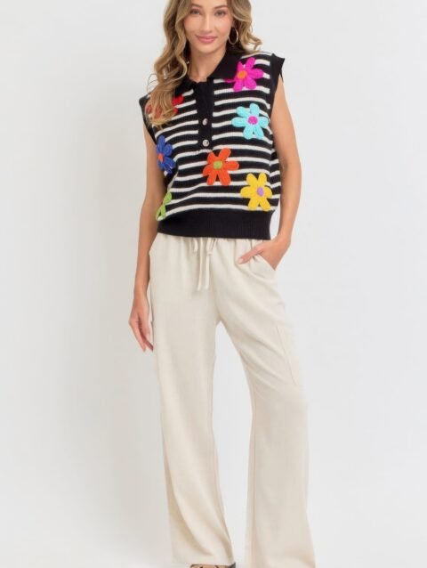 Flower Patch Stripe Knit Top
