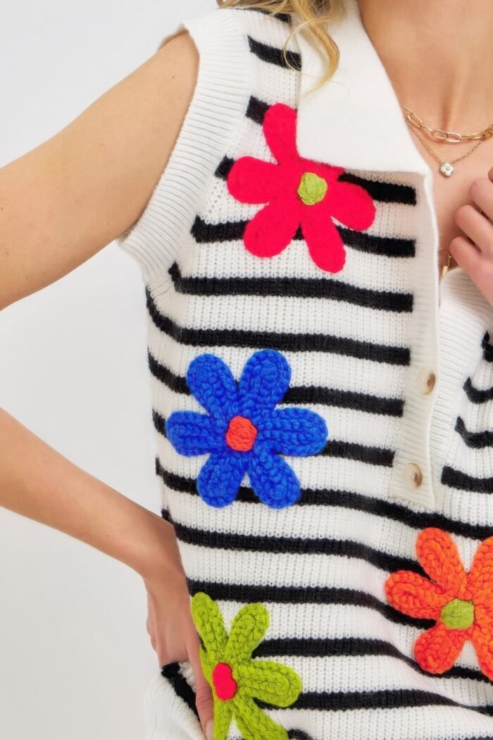 Flower patch stripe knit top