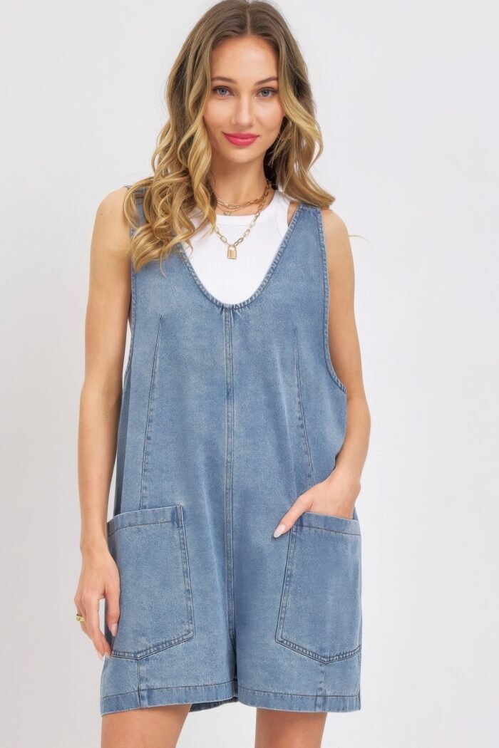 Summer denim overall romper