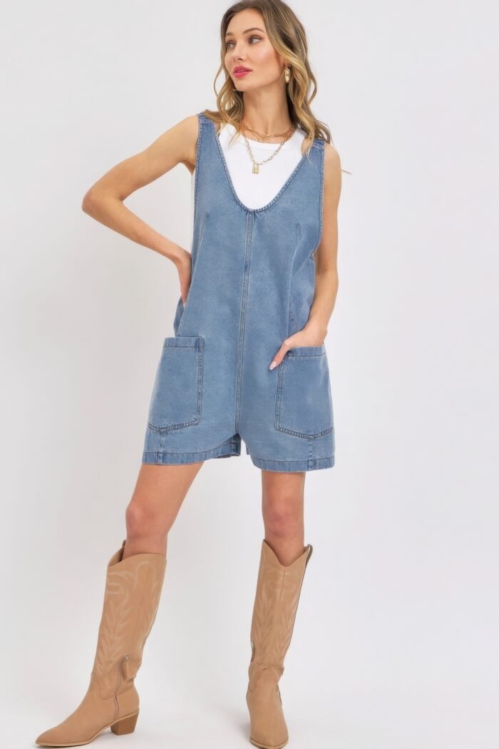 Summer denim overall romper