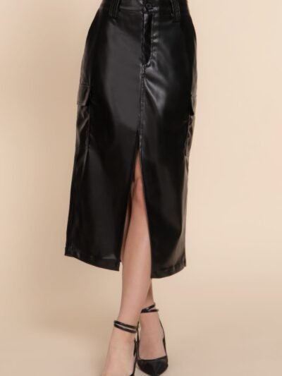 Faux Leather Midi Cargo Skirt