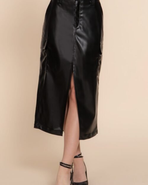 faux leather midi cargo skirt