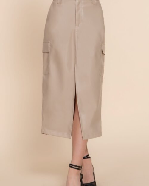faux leather midi cargo skirt