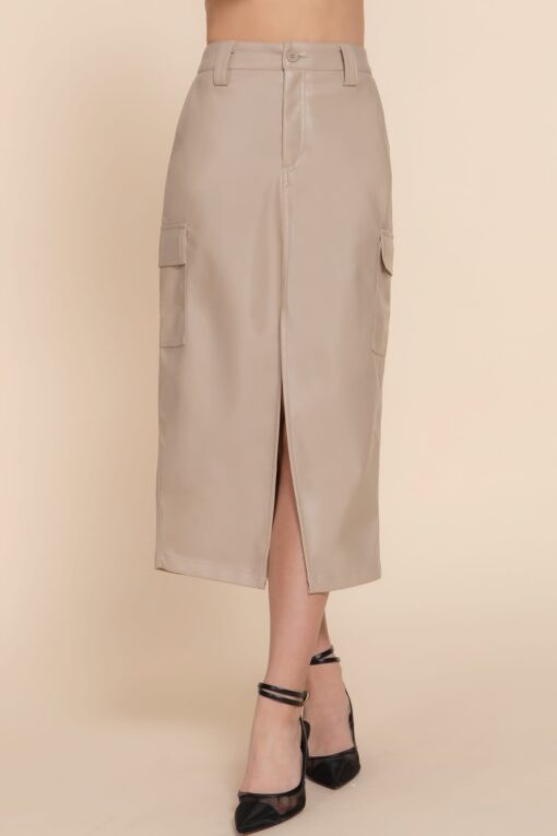 Faux Leather Midi Cargo Skirt - Image 5