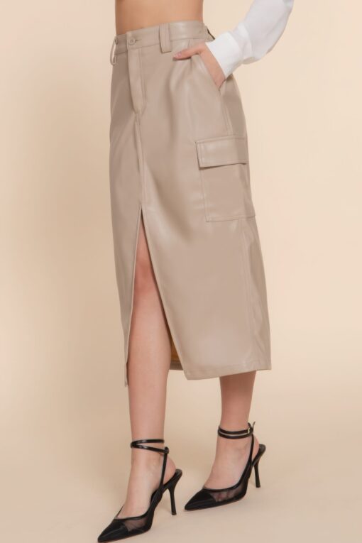 Faux Leather Midi Cargo Skirt - Image 7
