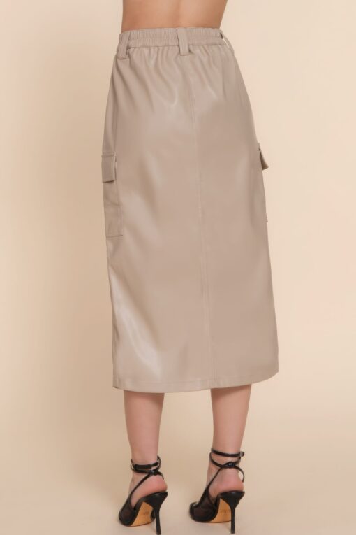 Faux Leather Midi Cargo Skirt - Image 8
