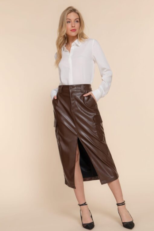 Faux Leather Midi Cargo Skirt - Image 2