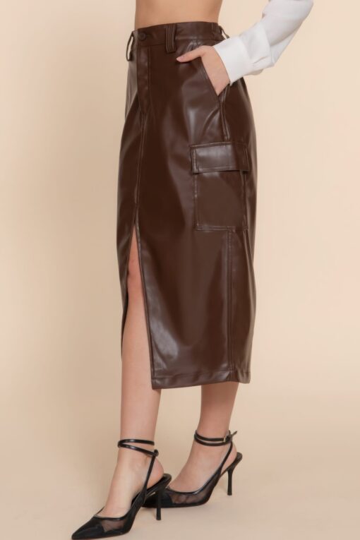 Faux Leather Midi Cargo Skirt - Image 3