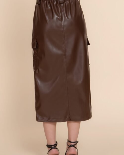 faux leather midi cargo skirt
