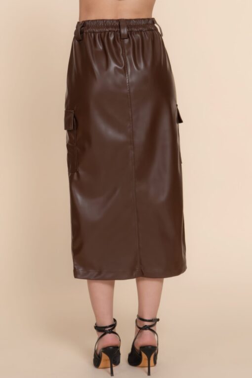 Faux Leather Midi Cargo Skirt - Image 4