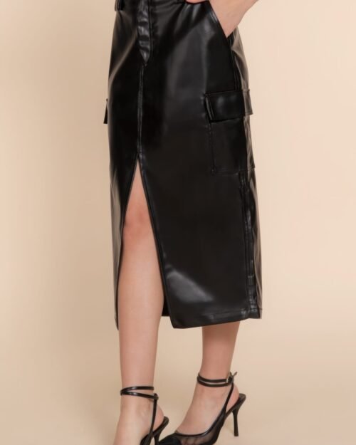 faux leather midi cargo skirt