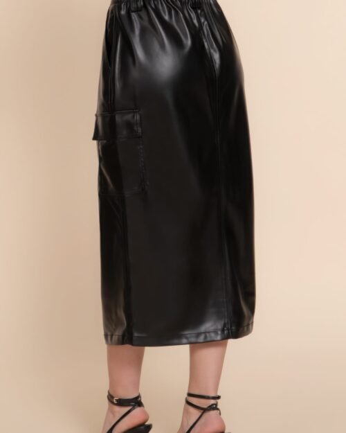 faux leather midi cargo skirt