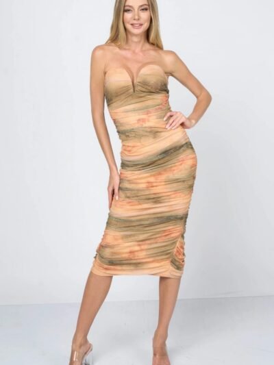 Tie dey printed mesh mini dress