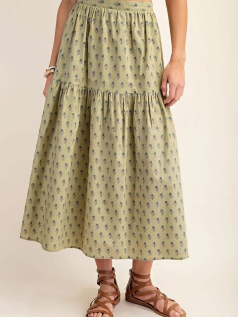 Printed tired midi skirt