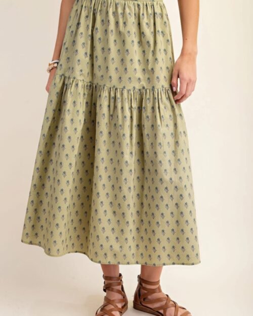 Printed tired midi skirt