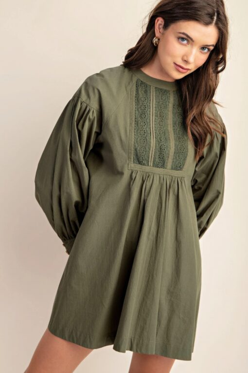Long sleeve mini dress with lace detail - Image 13