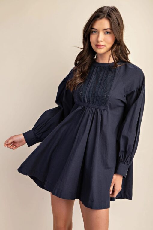 Long sleeve mini dress with lace detail - Image 7