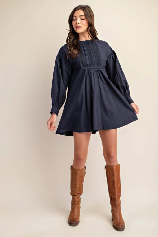 Long sleeve mini dress with lace detail - Image 8