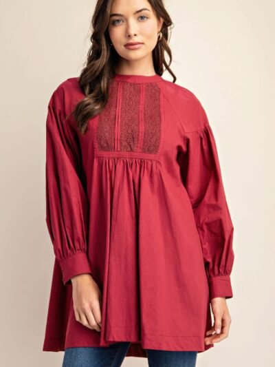 Long sleeve mini dress with lace detail