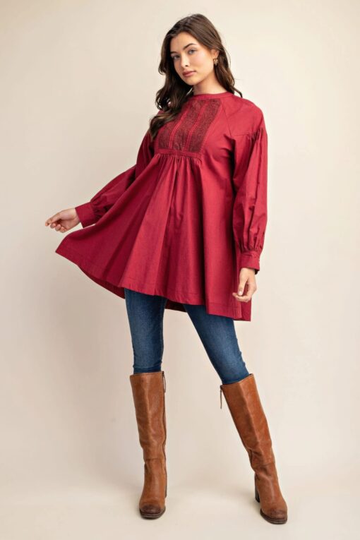 Long sleeve mini dress with lace detail - Image 2