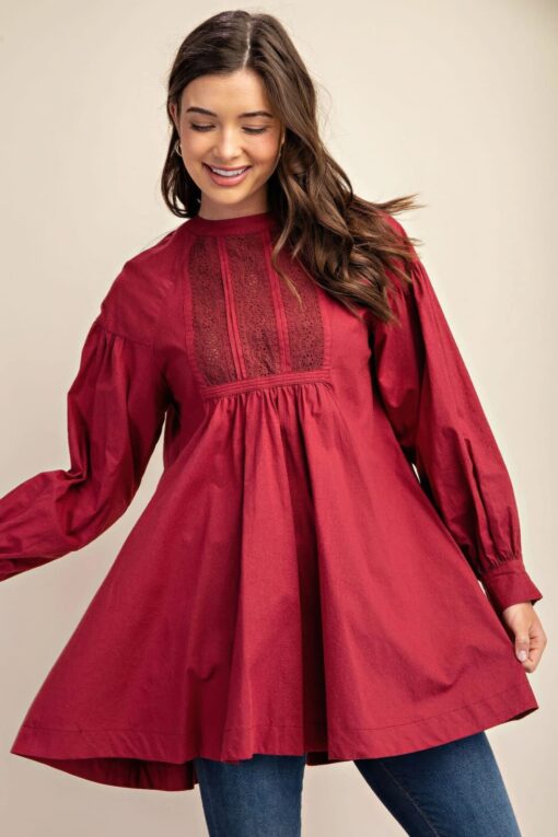 Long sleeve mini dress with lace detail - Image 3