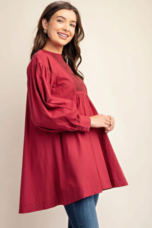 Long sleeve mini dress with lace detail - Image 4