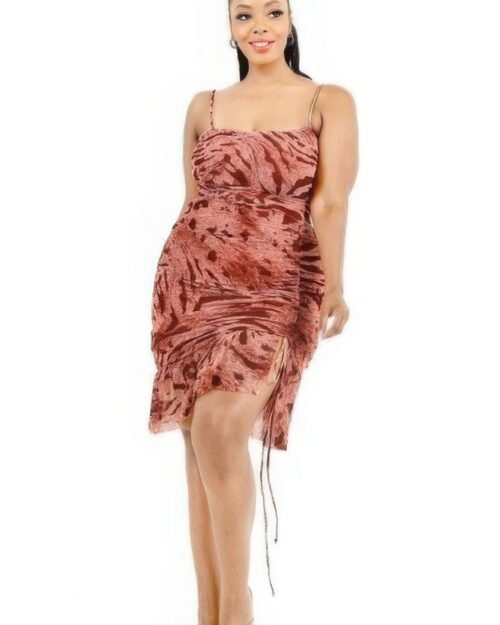 plus wild animal print cami strap ruffle hem dress