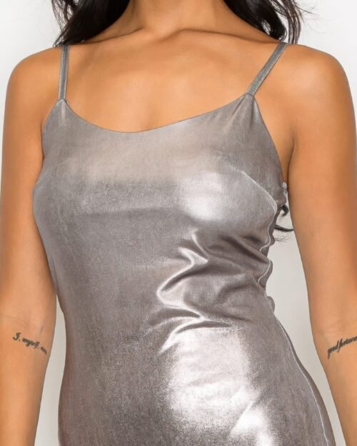 scoop neck foil mini dress