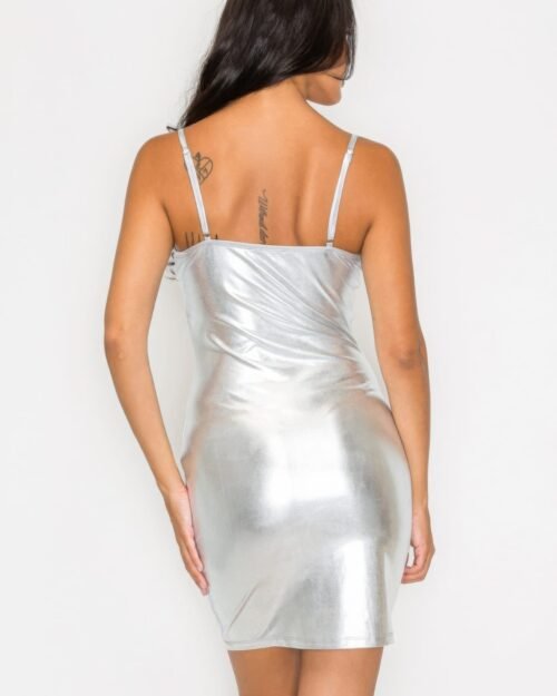 scoop neck foil mini dress