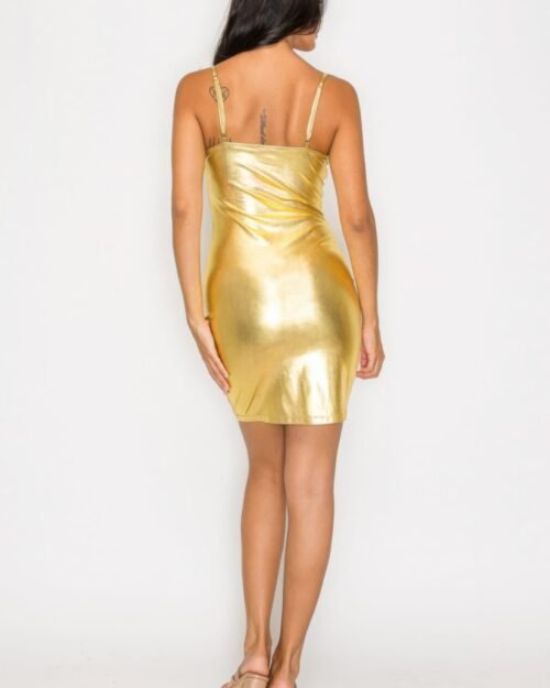 scoop neck foil mini dress