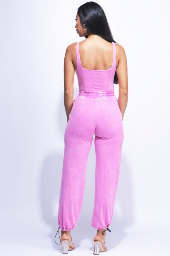 Washed jumpsuit with adjustable ankle