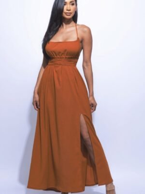 side slit maxi dress – back view with tie straps