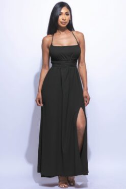 maxi dress with slit in black – side slit and tie back