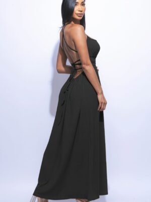 maxi dress with slit in black – side slit and tie back
